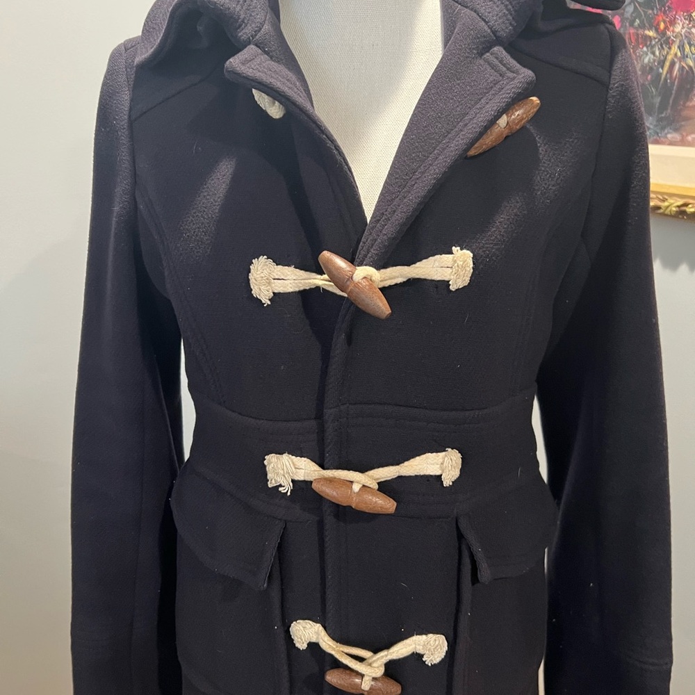 J. Crew navy wool toggle coat with silk lining